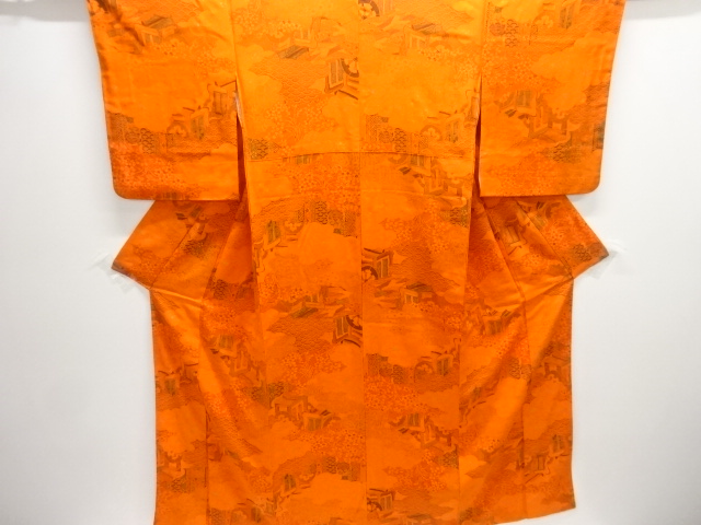 JAPANESE KIMONO / KOMON / SILK / CLOUDS & CARRIAGE & FLORAL CLASSICAL PATTERN